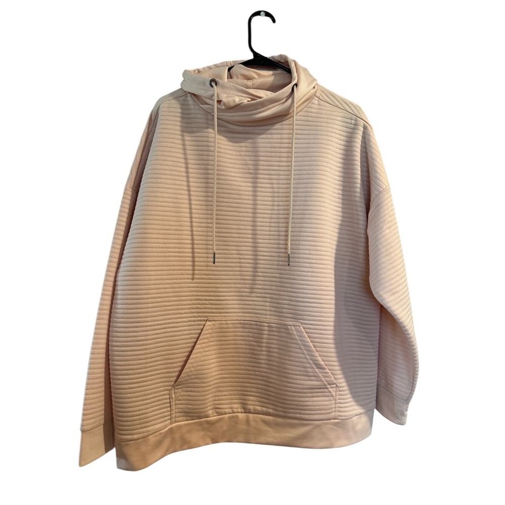 The Sweatshirt Project Women's Striped Hoodie Light Pink Hooded Pockets 1X